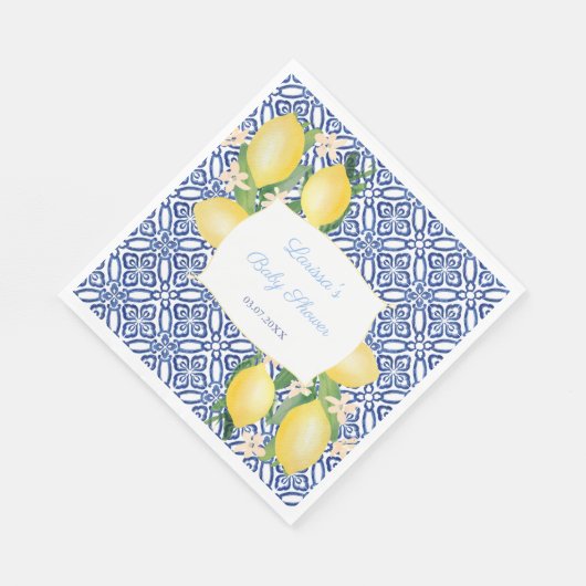 Amalfi Coast Lemons Italiaans blauw Tegels Baby sh Servet (Hoek)