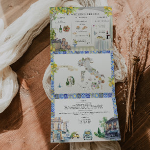 Amalfi Coast   Mediterrane routekaart Drieluik Uitnodiging