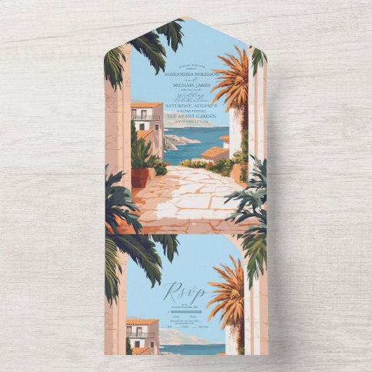 Amalfi Coast | Mediterrane Tegels bruiloft All In One Uitnodiging (Binnen)