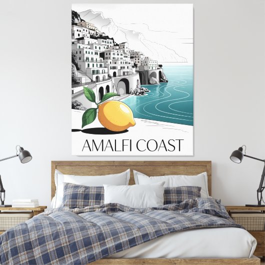 Amalfi Coast Minimalist Line Art Canvas Afdruk (Insitu (Slaapkamer))