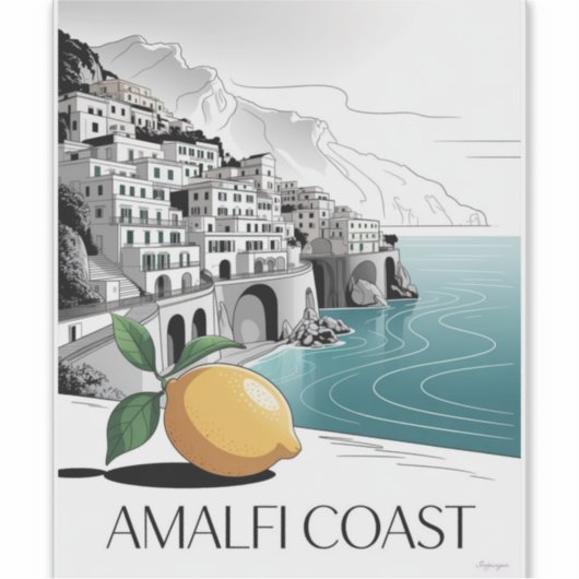 Amalfi Coast Minimalist Line Art Sticker (Voorkant)