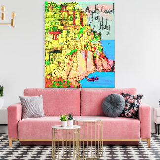 Amalfi Coast of Italy cliffside pastel houses sea" Canvas Afdruk