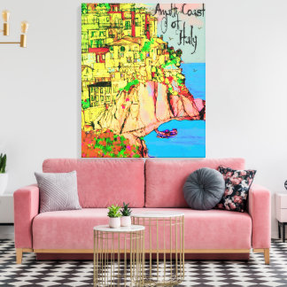 Amalfi Coast of Italy on Mediterranean Text Canvas Afdruk