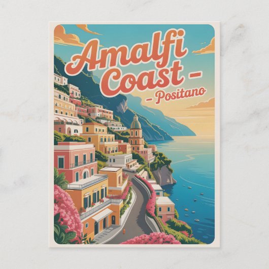 Amalfi Coast Positano Vintage Briefkaart (Voorkant)