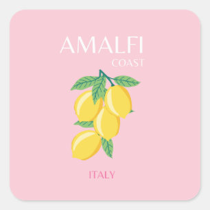 Amalfi Coast, Preppy Art, Roze Vierkante Sticker