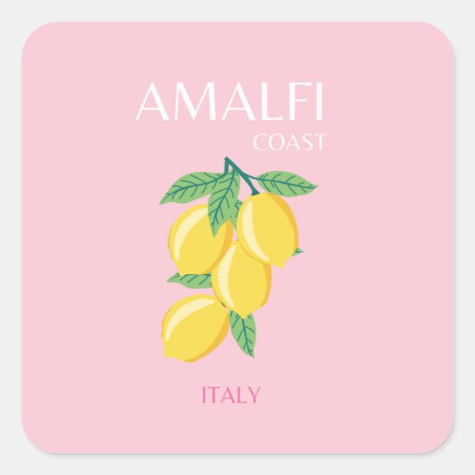 Amalfi Coast, Preppy Art, Roze Vierkante Sticker (Voorkant)