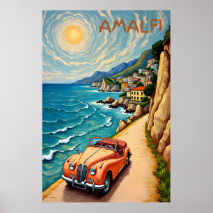 Amalfi Coast Retro Reizen: Van Gogh Style Poster