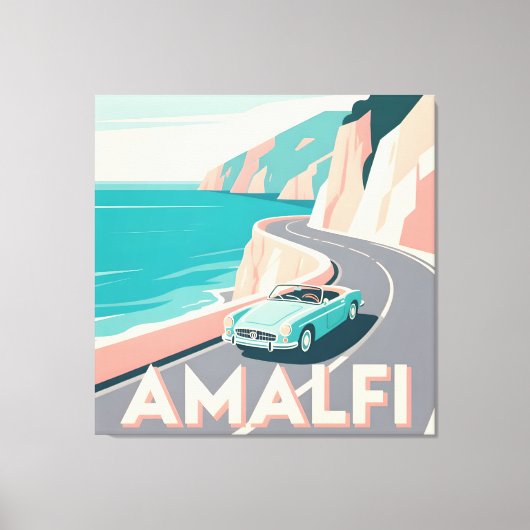 Amalfi Coast Retro Reizen: Vector Art Square Canvas Afdruk (Voorkant)