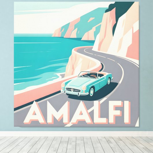 Amalfi Coast Retro Reizen: Vector Art Square Canvas Afdruk (Insitu (Houten vloer))