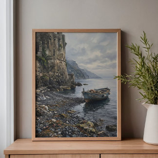Amalfi Coast Saraceense Toren & Boot Canvas Afdruk