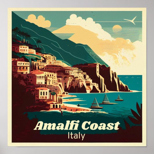 Amalfi Coast Square Vintage Poster (Voorkant)