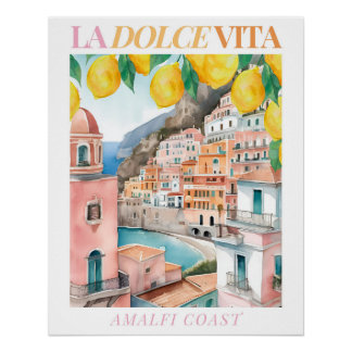 Amalfi Coast Waterverf Afdrukken Perfect Poster