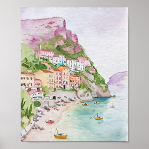 Amalfi Coast Waterverf Poster