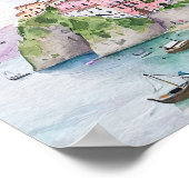 Amalfi Coast Waterverf schilderij Poster (Hoek)