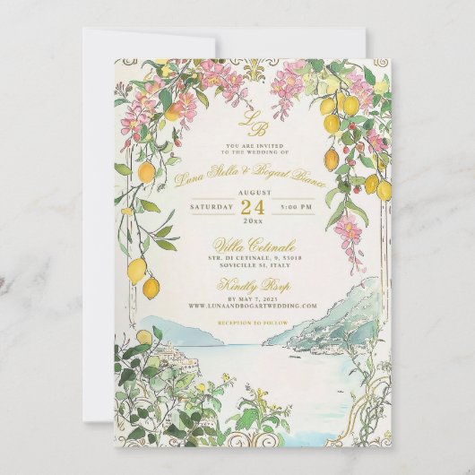 Amalfi Coast Wedding Invitation Custom Lemon Beach (Devant)
