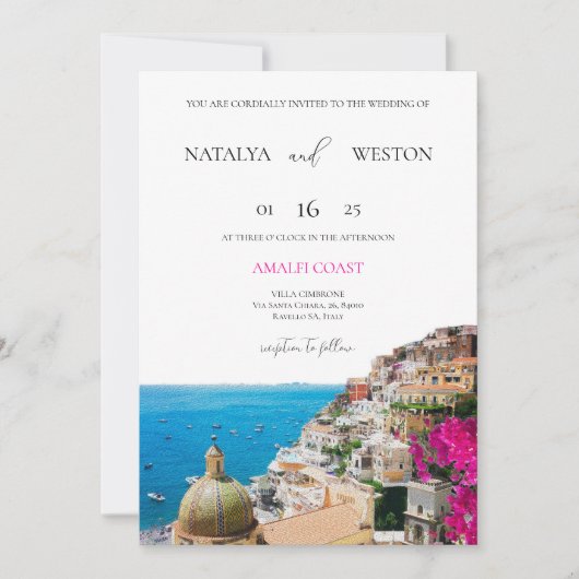 Amalfi Côte Destination Mariage Invitation (Devant)