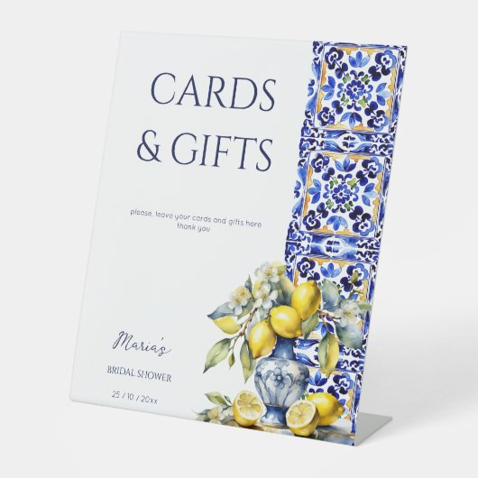 Amalfi Italiaans blauw tegels citroenen bruidsgesc Reclamebord Met Voetstuk (Voorkant)