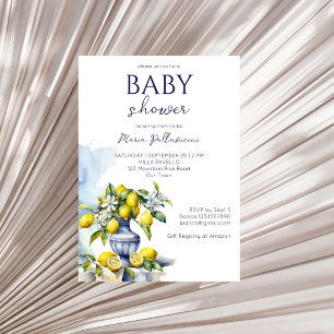 Amalfi Italiaans blauw vaas citroenen baby shower Kaart