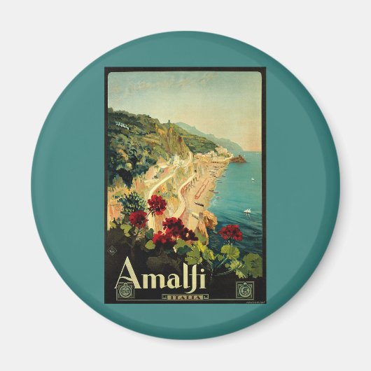 Amalfi Italian Coast, Vintage Travel Poster Italië Magneet (Voorkant)