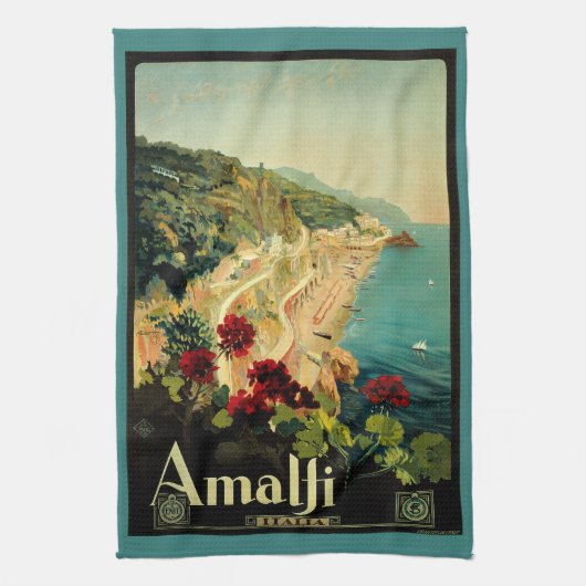 Amalfi Italian Coast, Vintage Travel Poster Italië Theedoek (Verticaal)