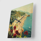Amalfi Italian Coast, Vintage Travel Poster Italië Vierkante Klok (Hoek)
