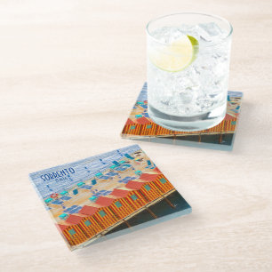 Amalfi Italië Beach Cabanas Vintage Travel Glazen Onderzetter