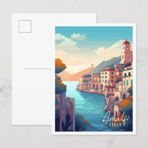 Amalfi Italië  kunst reisillustratie Briefkaart