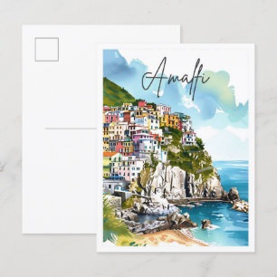 Amalfi Italië Kunst Reizen Illustratie Briefkaart