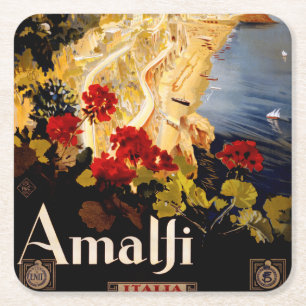 Amalfi Italië Reisposter Art Graphic Vierkante Kartonnen Onderzetter