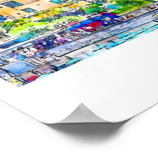 Amalfi Italië Reizen Waterverf Hand getekend Poster (Hoek)