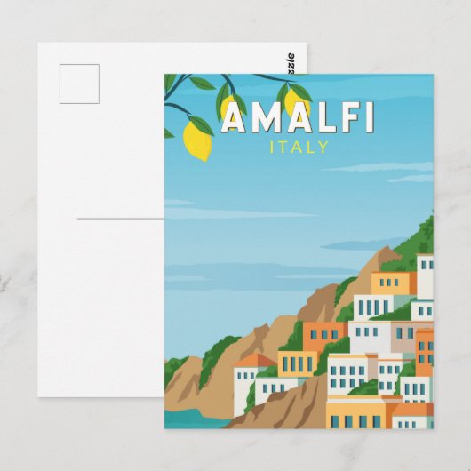 Amalfi Italië Retro Travel Art  Briefkaart (Voorkant / Achterkant)