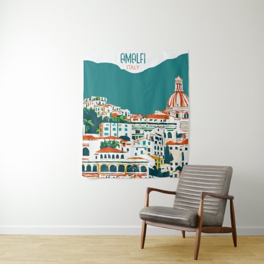 Amalfi Italië Retro Travel Art  Wandkleed (In situ)