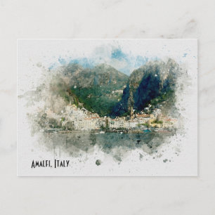 Amalfi Italië waterverf scène reisposter stijl Briefkaart