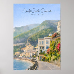 Amalfi Kust Aquarel Romantisch Reis Souvenir Poster