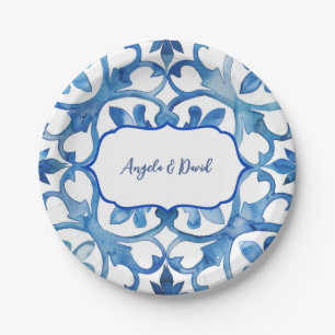 Amalfi-kust Blauwe Witte Tegels Italië Papieren Bordje