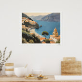 Amalfi Kust Dorpszicht Poster (Keuken)