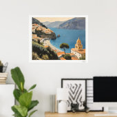 Amalfi Kust Dorpszicht Poster (Thuiskantoor)