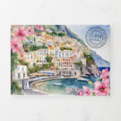 Amalfi Kust Italië Aquarel Bestemming Trouwen Drieluik Uitnodiging (Cover)