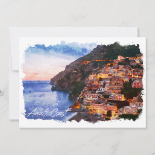 Amalfi-kust Italië Aquarel Kustlijn Positano Kaart