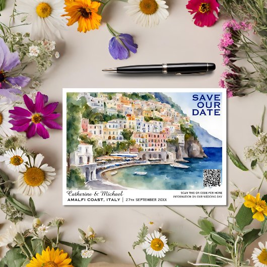 Amalfi kust Italië Bestemming Huwelijk QR Code Save The Date