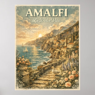 Amalfi-kust Italië Vintage La Dolce Vita Eend Poster
