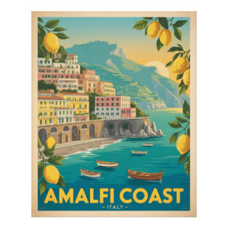 Amalfi-kust Italië Vintage Reizen Foto Afdruk