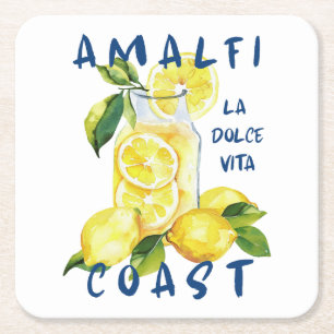 Amalfi-kust – La Dolce Vita Limoncello Citroenen Vierkante Kartonnen Onderzetter