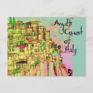 Amalfi-kust van Italië Kleurrijke ansichtkaart van Briefkaart