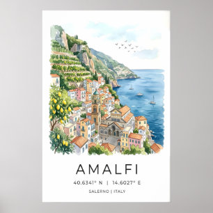 Amalfi-kust watercolorprint turquoise zee poster
