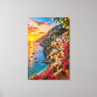 Amalfi-kust zonsondergang Italië. Cinematic Middel Canvas Afdruk