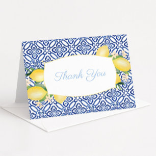 Amalfi Lemons Azulejos Powder Blue Baby Shower Bedankkaart