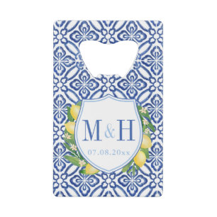 Amalfi Lemons Blue Tegels Weddenschap Monogram Fav Kredietkaart Flessenopener