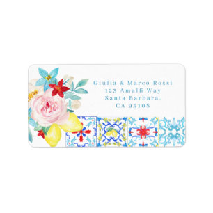 Amalfi Mediterraan Blauwe tegels Retouradres Etiket