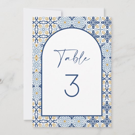 Amalfi Mediterranean Blue Tile Table Number Kaart (Voorkant)